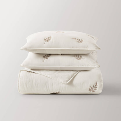 Willow Embroidered Botanical 100% Cotton Lightweight 3-Piece Quilt Set