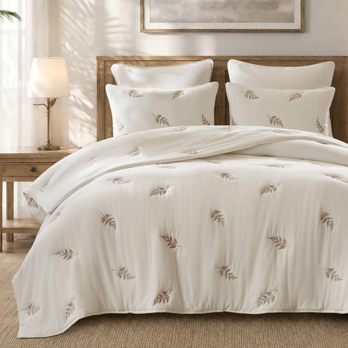 Willow Embroidered Botanical 100% Cotton Lightweight 3-Piece Quilt Set