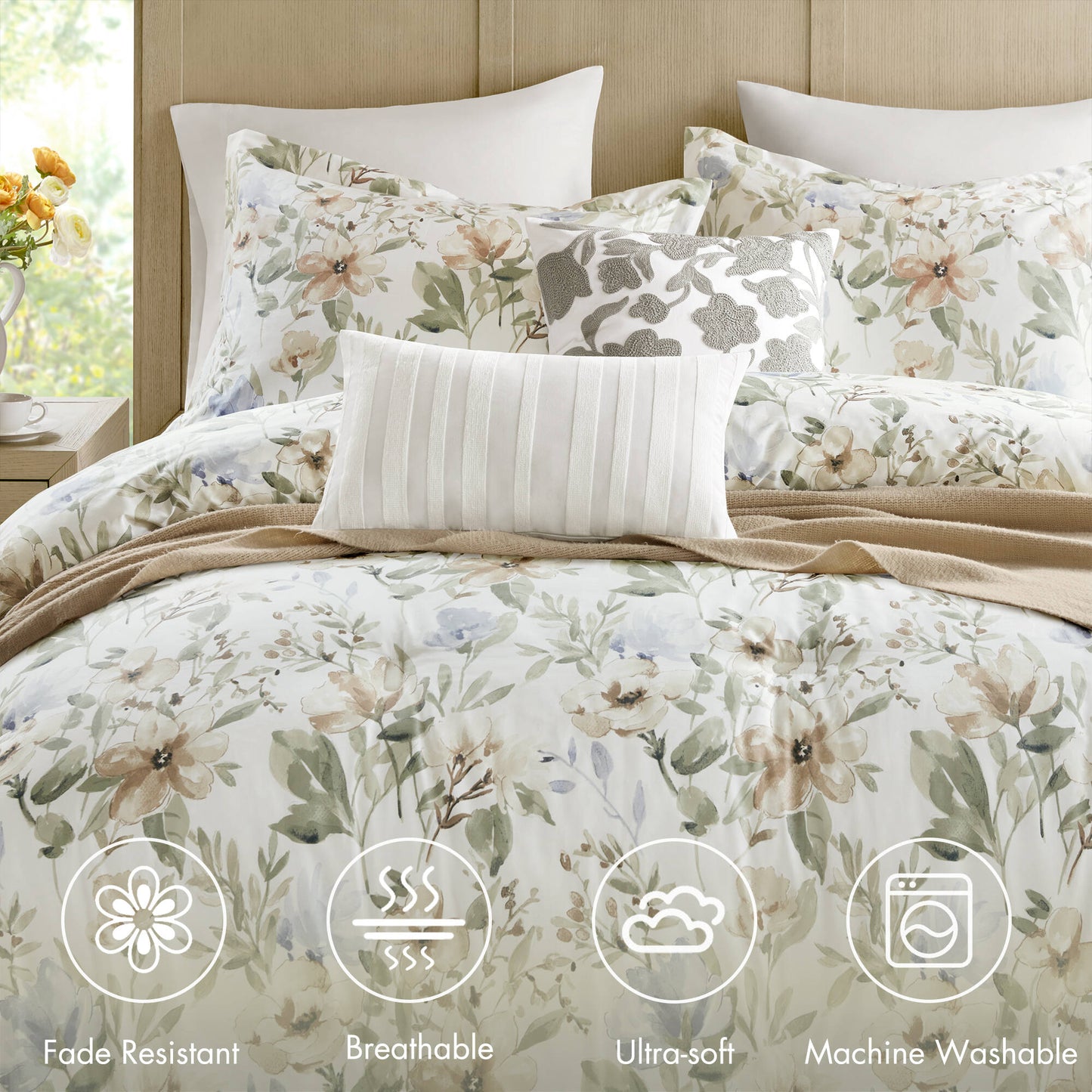 Herbal 6 Piece Cotton Sateen Print Oversized Comforter Set