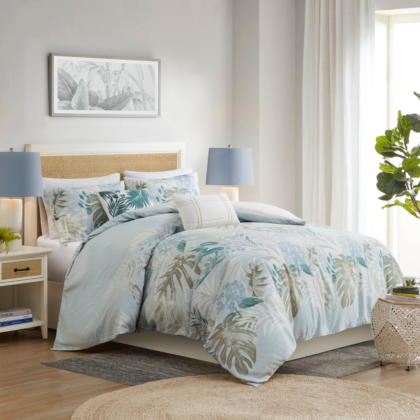 Kiawah Island 5-Piece Cotton Duvet Cover Set with Throw Pillow