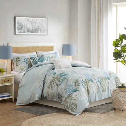 Kiawah Island 5-Piece Cotton Duvet Cover Set with Throw Pillow
