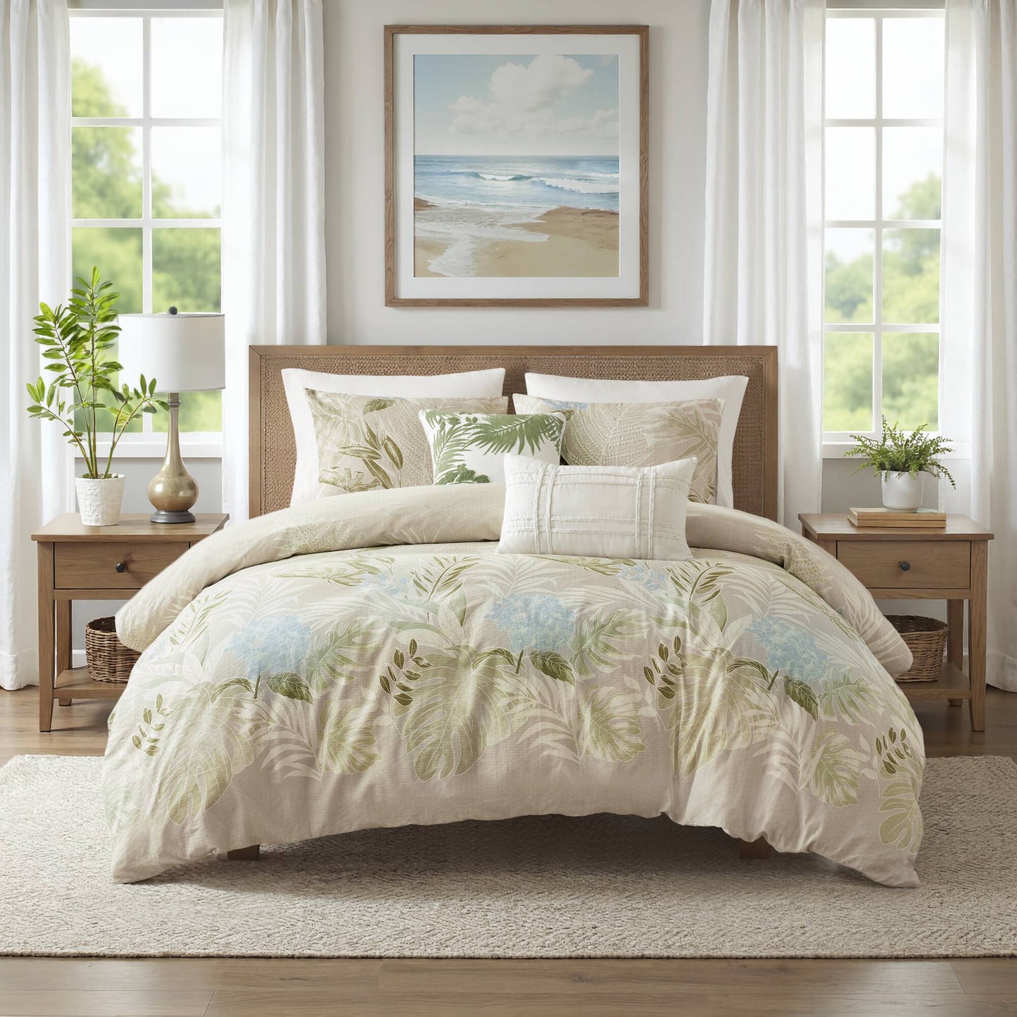 Kiawah Island 5-Piece Cotton Duvet Cover Set with Throw Pillow