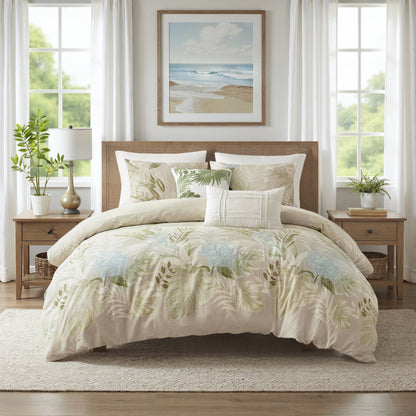 Kiawah Island 5-Piece Cotton Duvet Cover Set with Throw Pillow