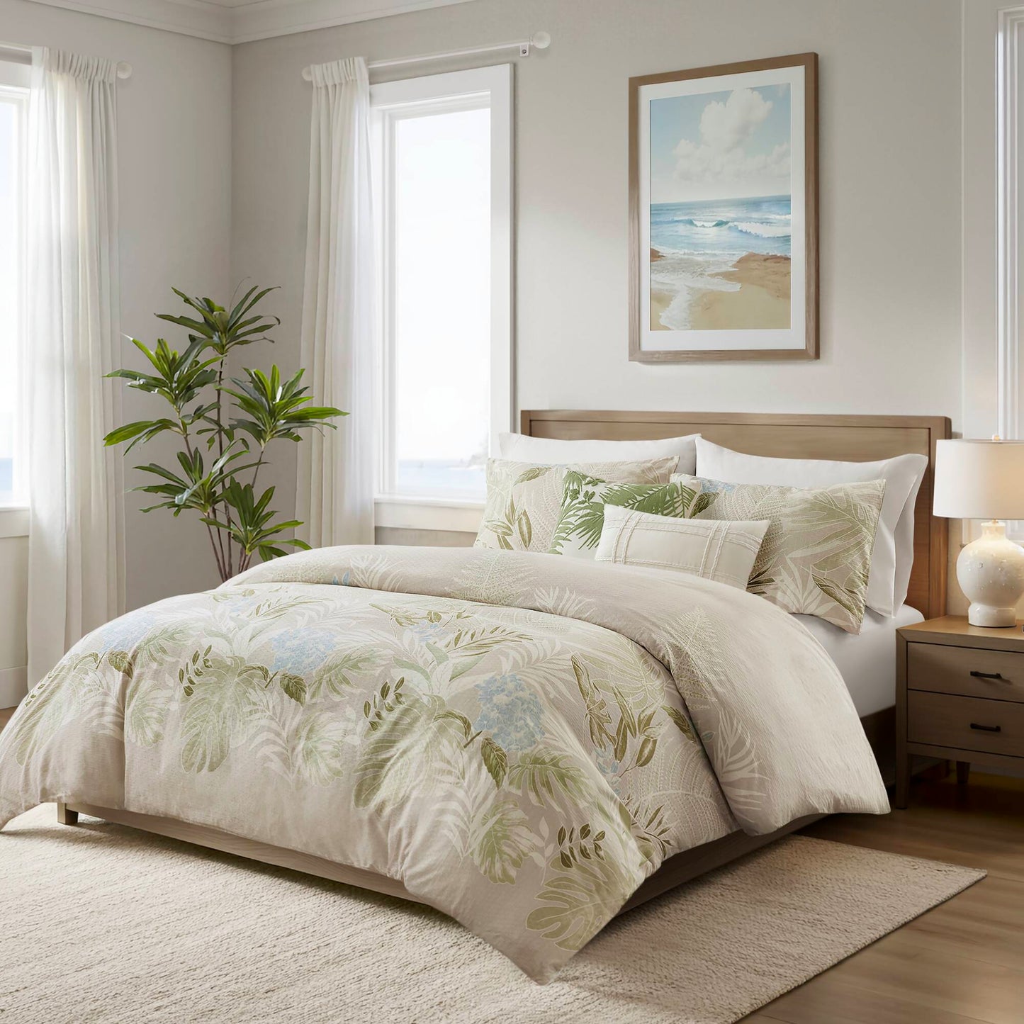 Kiawah Island 5-Piece Cotton Duvet Cover Set with Throw Pillow